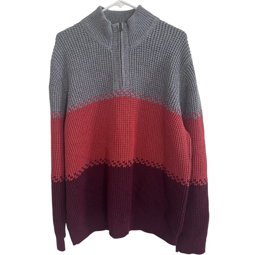 LL Bean Men's XL Reg Organic Cotton Waffle Knit Quarter Zip Sweater